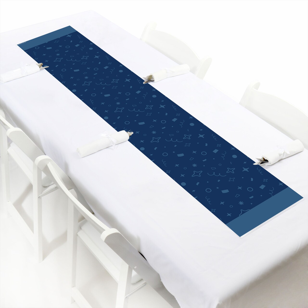 Big Dot of Happiness Navy Confetti Stars - Petite Simple Party Paper Table Runner - 12 x 60 inches